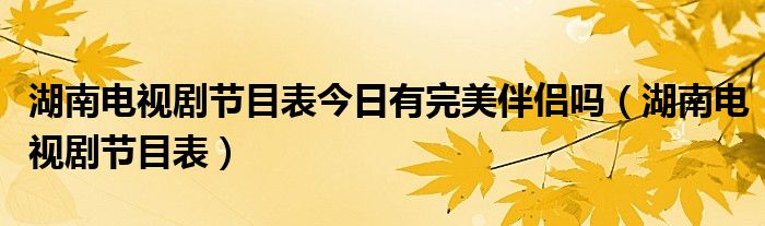 湖南电视剧节目表今日有完美伴侣吗(湖南电视剧节目表)