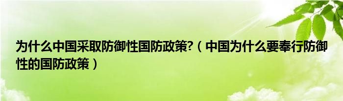 为什么中国采取防御性国防政策?(中国为什么要奉行防御性的国防政策)