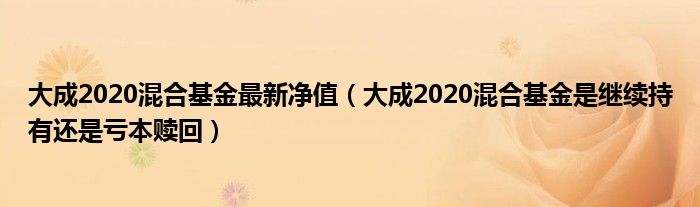 大成2020混合基金最新净值(大成2020混合基金是继续持有还是亏本赎回)