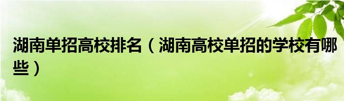湖南单招高校排名(湖南高校单招的学校有哪些)