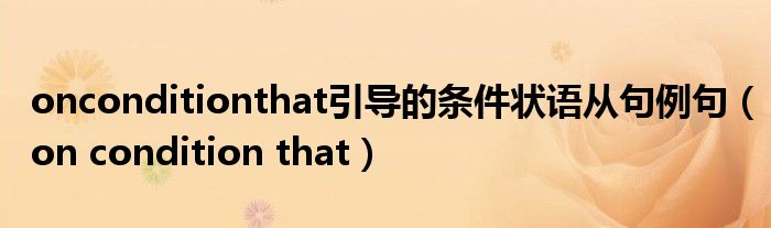 onconditionthat引导的条件状语从句例句(on condition that)
