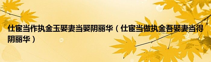 仕宦当作执金玉娶妻当娶阴丽华(仕宦当做执金吾娶妻当得阴丽华)