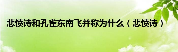 悲愤诗和孔雀东南飞并称为什么（悲愤诗）