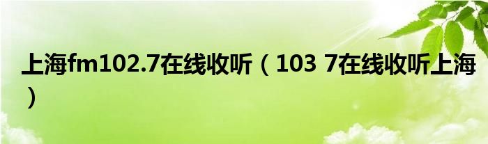 上海fm102.7在线收听(103 7在线收听上海)