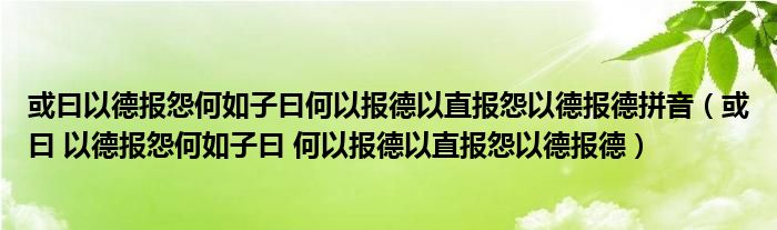 或曰以德报怨何如子曰何以报德以直报怨以德报德拼音(或曰 以德报怨何如子曰 何以报德以直报怨以德报德)