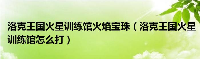 洛克王国火星训练馆火焰宝珠(洛克王国火星训练馆怎么打)