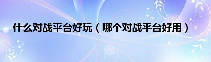 什么对战平台好玩(哪个对战平台好用)