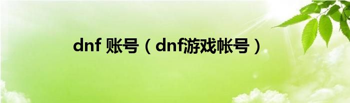 dnf 账号(dnf游戏帐号)