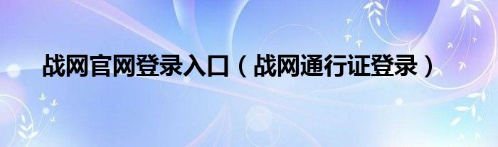 战网官网登录入口(战网通行证登录)
