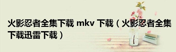 火影忍者全集下载 mkv 下载(火影忍者全集下载迅雷下载)