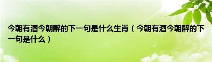 今朝有酒今朝醉的下一句是什么生肖(今朝有酒今朝醉的下一句是什么)