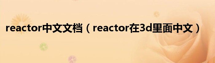 reactor中文文档(reactor在3d里面中文)