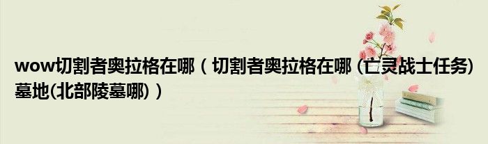 wow切割者奥拉格在哪(切割者奥拉格在哪 (亡灵战士任务)墓地(北部陵墓哪))