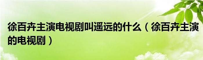 徐百卉主演电视剧叫遥远的什么(徐百卉主演的电视剧)