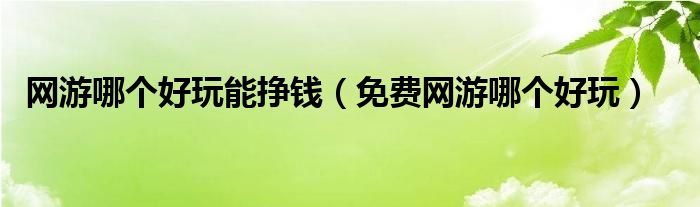 网游哪个好玩能挣钱(免费网游哪个好玩)