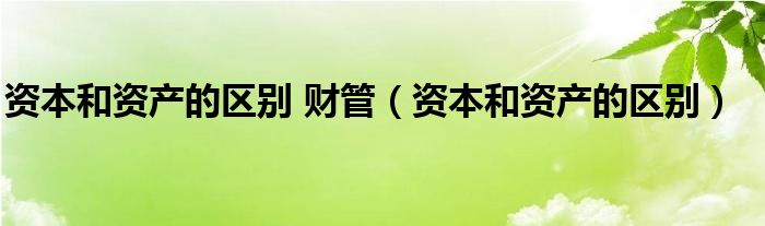 资本和资产的区别 财管(资本和资产的区别)