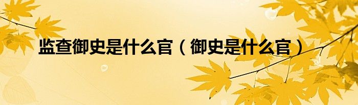 监查御史是什么官(御史是什么官)