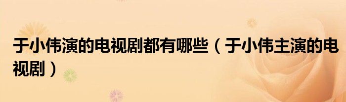 于小伟演的电视剧都有哪些(于小伟主演的电视剧)