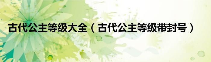 古代公主等级大全(古代公主等级带封号)