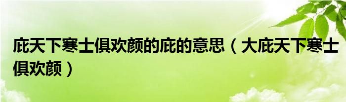 庇天下寒士俱欢颜的庇的意思(大庇天下寒士俱欢颜)