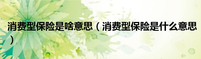 消费型保险是啥意思(消费型保险是什么意思)