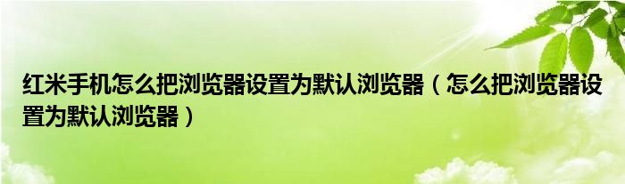 红米手机怎么把浏览器设置为默认浏览器(怎么把浏览器设置为默认浏览器)