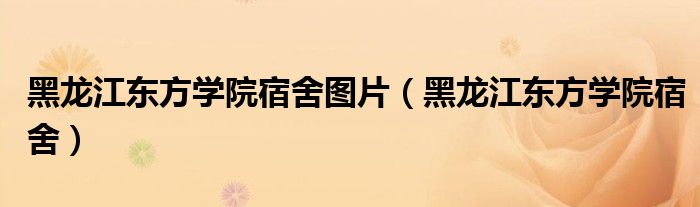 黑龙江东方学院宿舍图片(黑龙江东方学院宿舍)