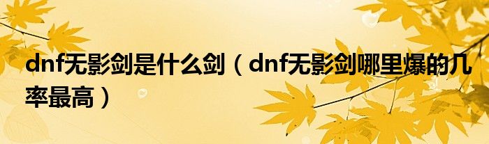 dnf无影剑是什么剑(dnf无影剑哪里爆的几率最高)