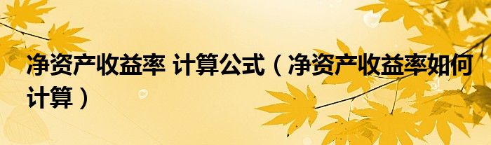 净资产收益率 计算公式(净资产收益率如何计算)