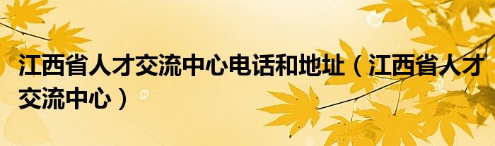 江西省人才交流中心电话和地址(江西省人才交流中心)
