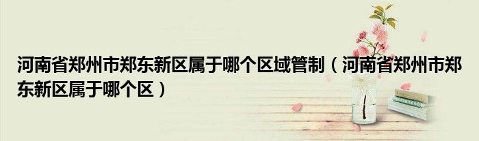 河南省郑州市郑东新区属于哪个区域管制(河南省郑州市郑东新区属于哪个区)