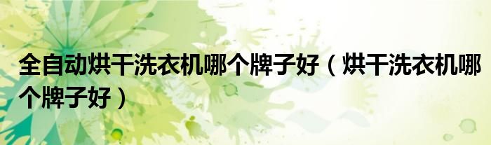 全自动烘干洗衣机哪个牌子好(烘干洗衣机哪个牌子好)