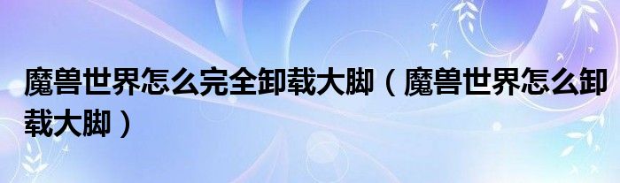 魔兽世界怎么完全卸载大脚(魔兽世界怎么卸载大脚)