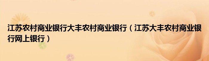 江苏农村商业银行大丰农村商业银行(江苏大丰农村商业银行网上银行)