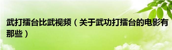 武打擂台比武视频(关于武功打擂台的电影有那些)