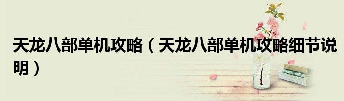 天龙八部单机攻略(天龙八部单机攻略细节说明)