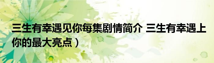 三生有幸遇见你每集剧情简介 三生有幸遇上你的最大亮点)