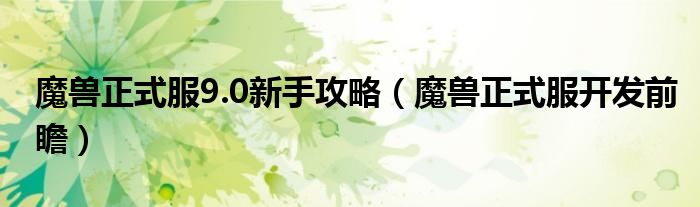 魔兽正式服9.0新手攻略(魔兽正式服开发前瞻)