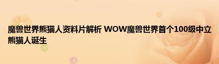 魔兽世界熊猫人资料片解析 WOW魔兽世界首个100级中立熊猫人诞生
