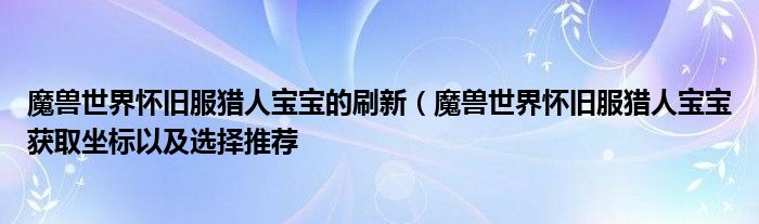 魔兽世界怀旧服猎人宝宝的刷新(魔兽世界怀旧服猎人宝宝获取坐标以及选择推荐