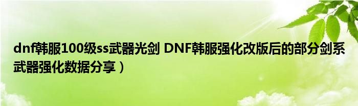 dnf韩服100级ss武器光剑 DNF韩服强化改版后的部分剑系武器强化数据分享)