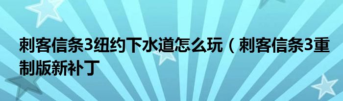 刺客信条3纽约下水道怎么玩(刺客信条3重制版新补丁