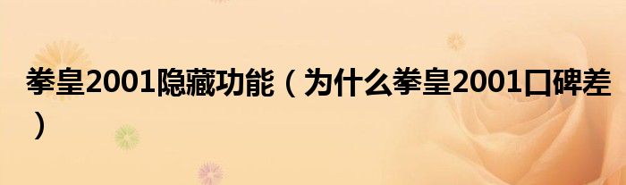 拳皇2001隐藏功能(为什么拳皇2001口碑差)