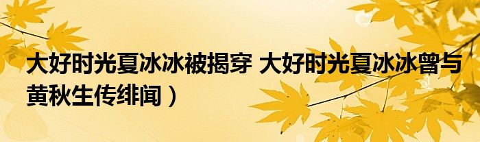 大好时光夏冰冰被揭穿 大好时光夏冰冰曾与黄秋生传绯闻)