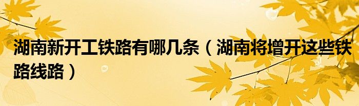 湖南新开工铁路有哪几条(湖南将增开这些铁路线路)