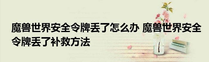 魔兽世界安全令牌丢了怎么办 魔兽世界安全令牌丢了补救方法