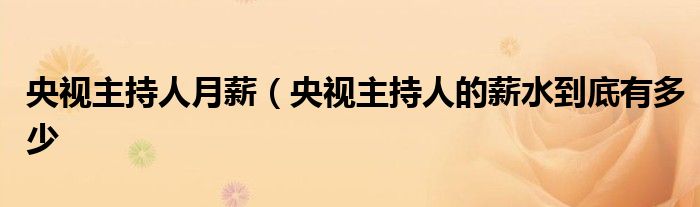 央视主持人月薪(央视主持人的薪水到底有多少