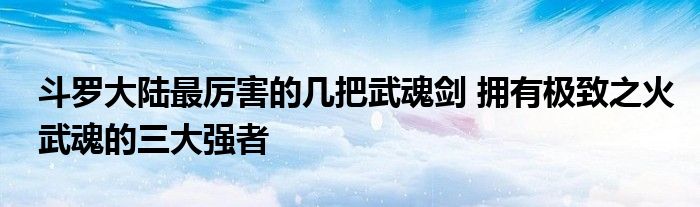 斗罗大陆最厉害的几把武魂剑 拥有极致之火武魂的三大强者