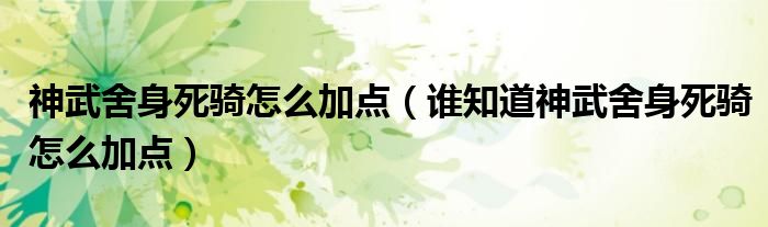 神武舍身死骑怎么加点(谁知道神武舍身死骑怎么加点)