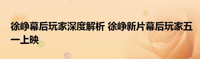 徐峥幕后玩家深度解析 徐峥新片幕后玩家五一上映